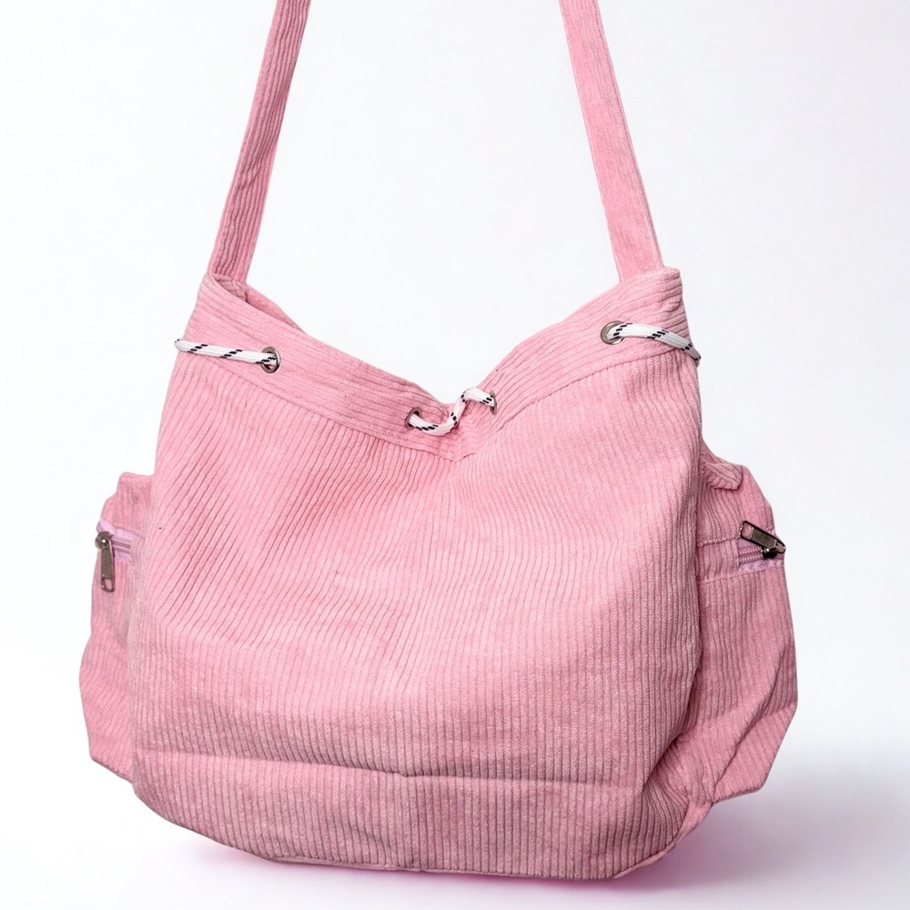 Pink Star Appliqué Corduroy Shoulder Bag Kawaii Tote - Picture 5 of 6